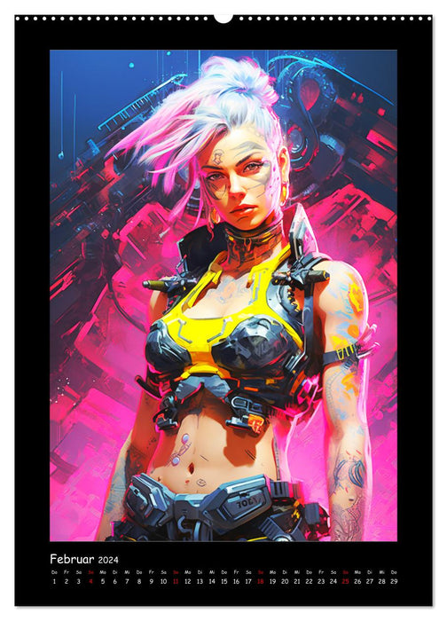 Cyberpunk. Futuristische Heldinnen (CALVENDO Wandkalender 2024)