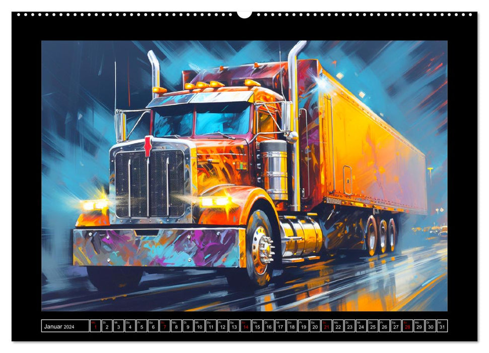 Long-hooded paintings. Trucks in vibrant colors (CALVENDO wall calendar 2024) 