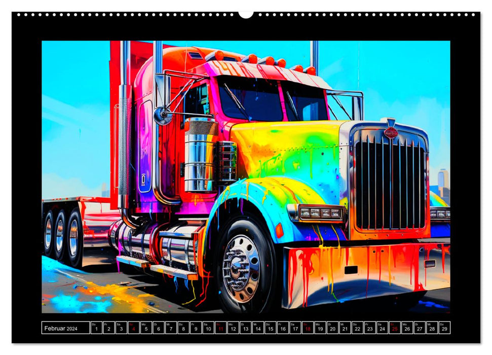 Long-hooded paintings. Trucks in vibrant colors (CALVENDO wall calendar 2024) 