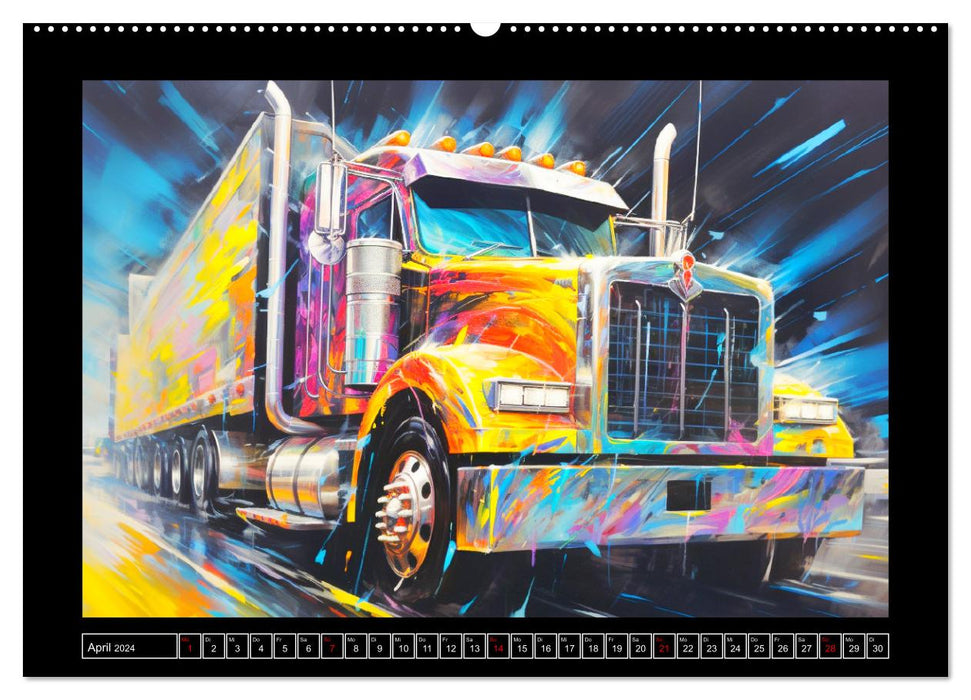 Long-hooded paintings. Trucks in vibrant colors (CALVENDO wall calendar 2024) 