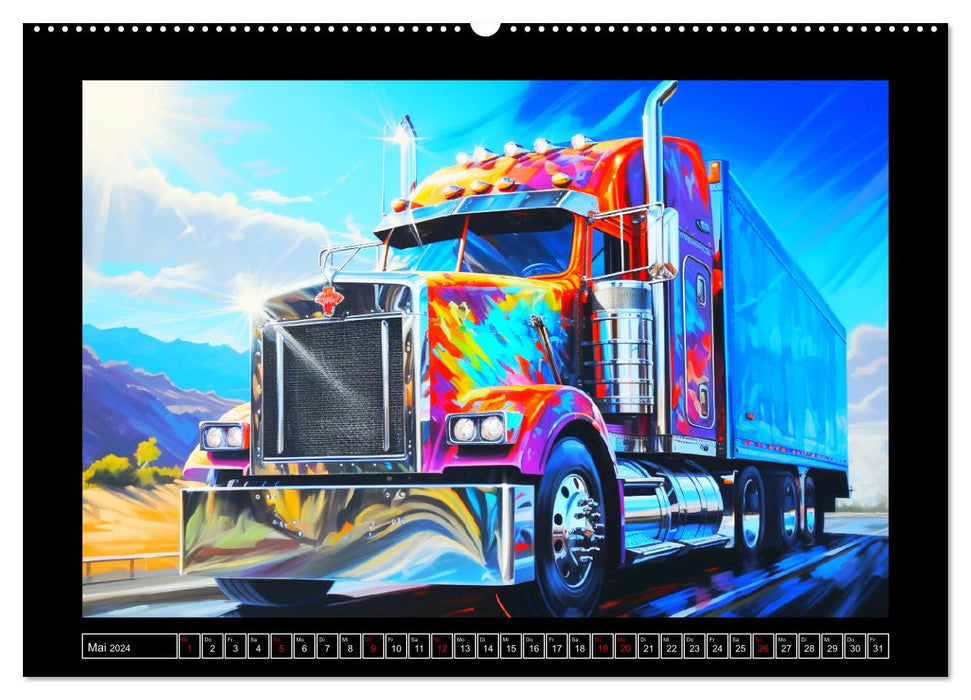 Long-hooded paintings. Trucks in vibrant colors (CALVENDO wall calendar 2024) 