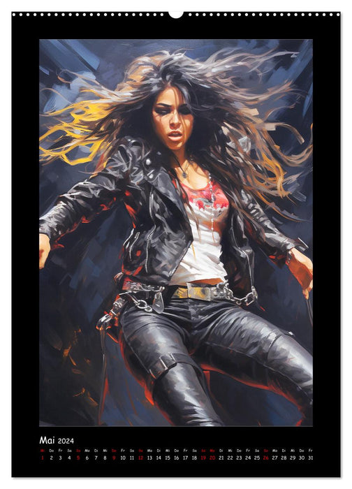 Heavy metal queens. Wild rock and metal girl paintings (CALVENDO wall calendar 2024) 