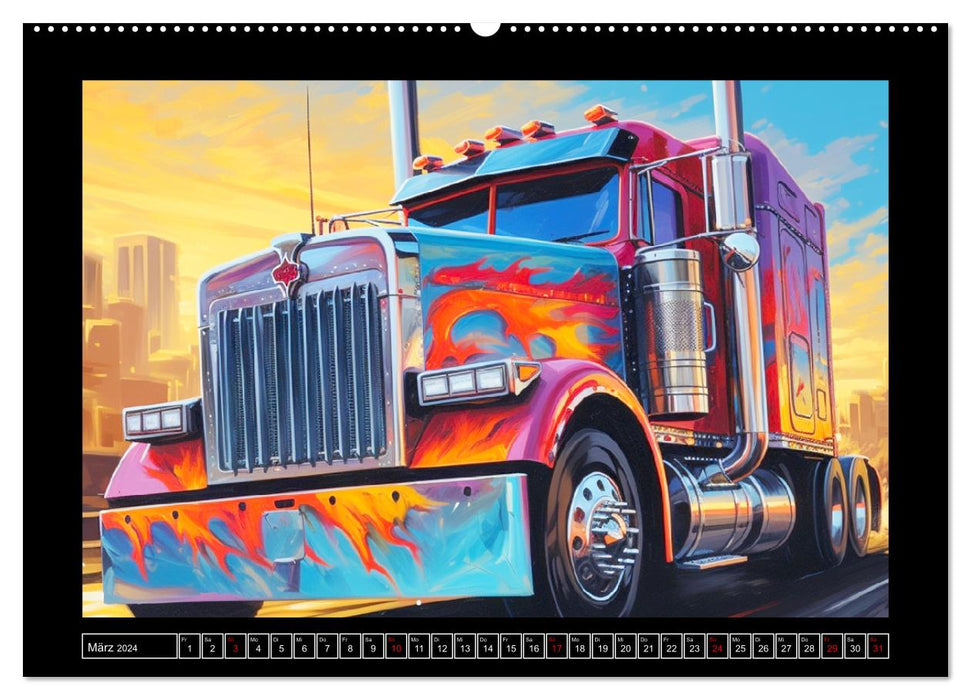 Long-hooded paintings. Trucks in vibrant colors (CALVENDO Premium Wall Calendar 2024) 