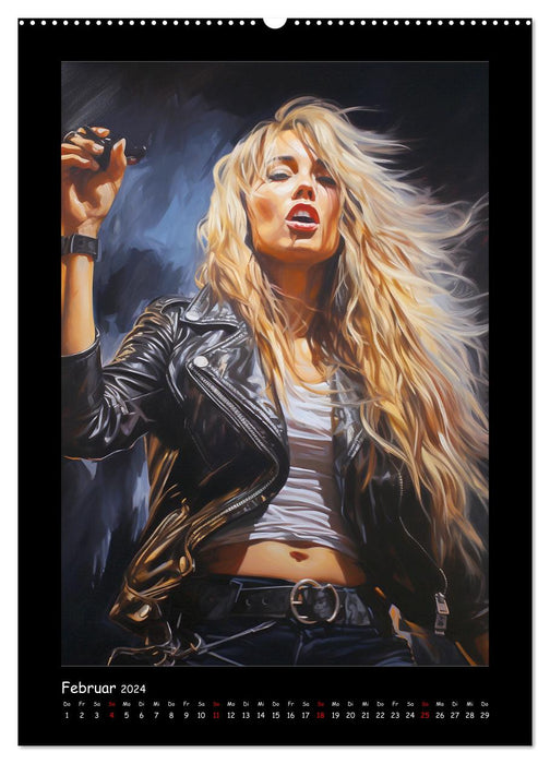 Heavy metal queens. Wild Rock and Metal Girl Paintings (CALVENDO Premium Wall Calendar 2024) 