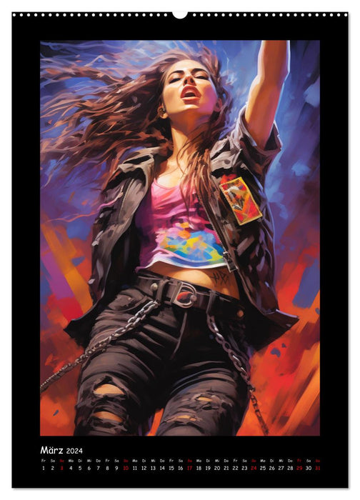 Reines du heavy metal. Peintures de filles de roche sauvage et de métal (calendrier mural CALVENDO Premium 2024) 