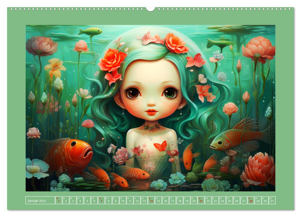 Zauberhafte Meerjungfrauen. Liebliche Illustrationen (CALVENDO Premium Wandkalender 2024)