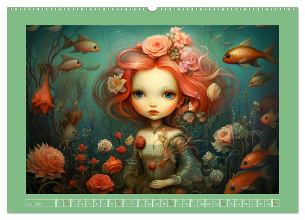 Zauberhafte Meerjungfrauen. Liebliche Illustrationen (CALVENDO Premium Wandkalender 2024)
