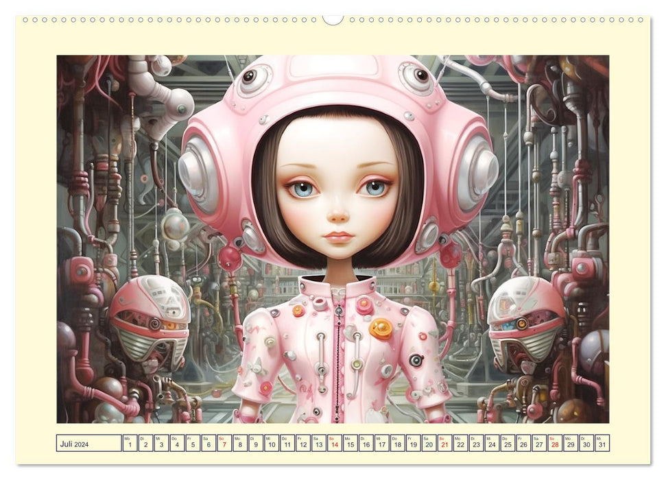 Roboter Puppen. Surrealistische Illustrationen (CALVENDO Premium Wandkalender 2024)