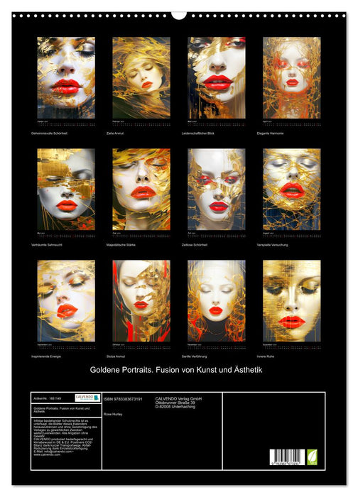 Portraits dorés. Fusion de l'art et de l'esthétique (Calendrier mural CALVENDO 2024) 