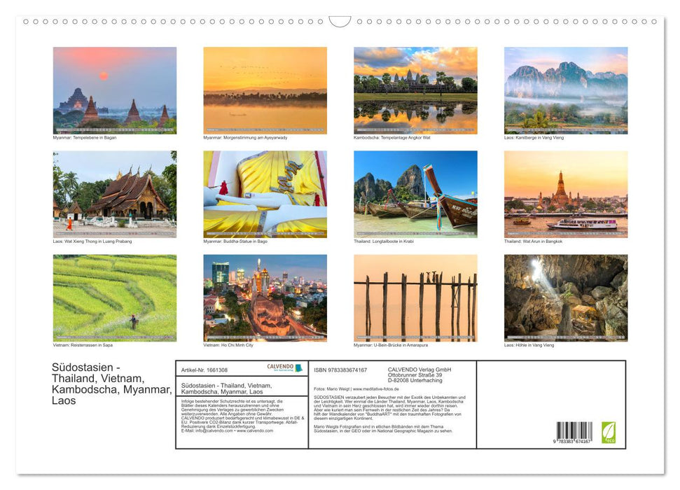 Asie du Sud-Est - Thaïlande, Vietnam, Cambodge, Myanmar, Laos (calendrier mural CALVENDO 2024) 