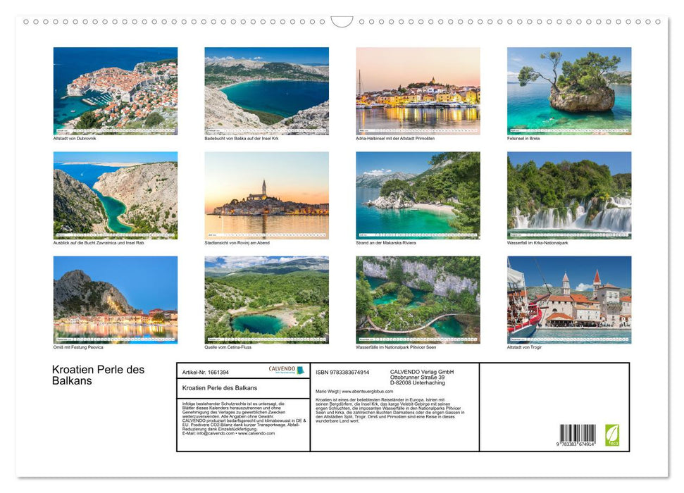 Croatie Perle des Balkans (Calendrier mural CALVENDO 2024) 