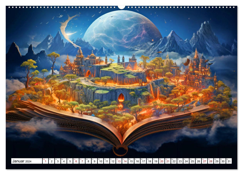 Mondes mystiques - repousser les limites de l'imagination avec des livres (calendrier mural CALVENDO 2024) 