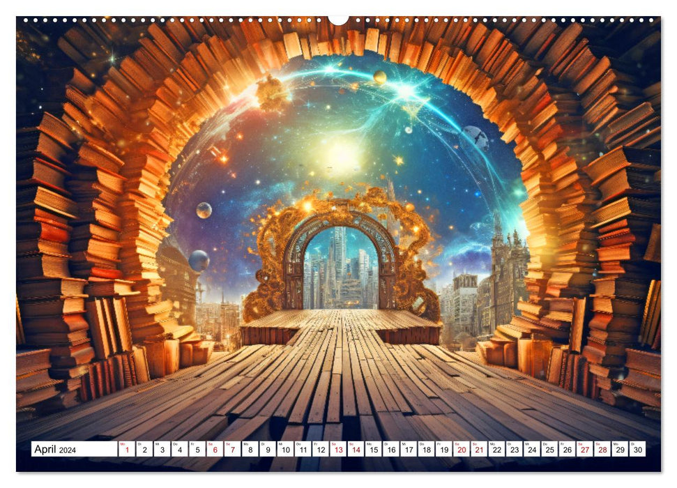 Mondes mystiques - repousser les limites de l'imagination avec des livres (calendrier mural CALVENDO 2024) 