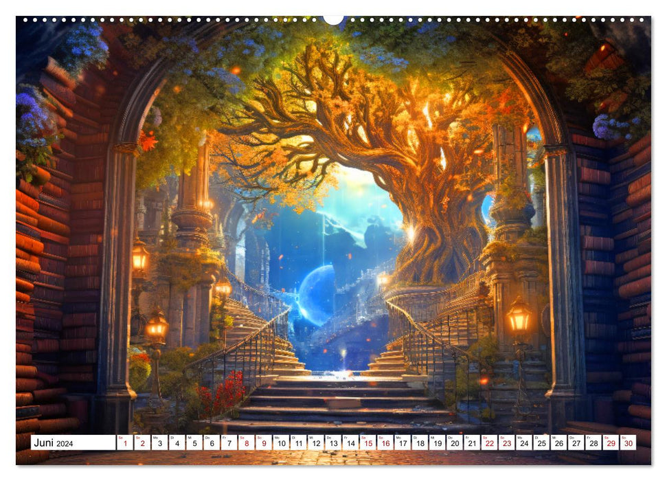 Mondes mystiques - repousser les limites de l'imagination avec des livres (Calendrier mural CALVENDO Premium 2024) 