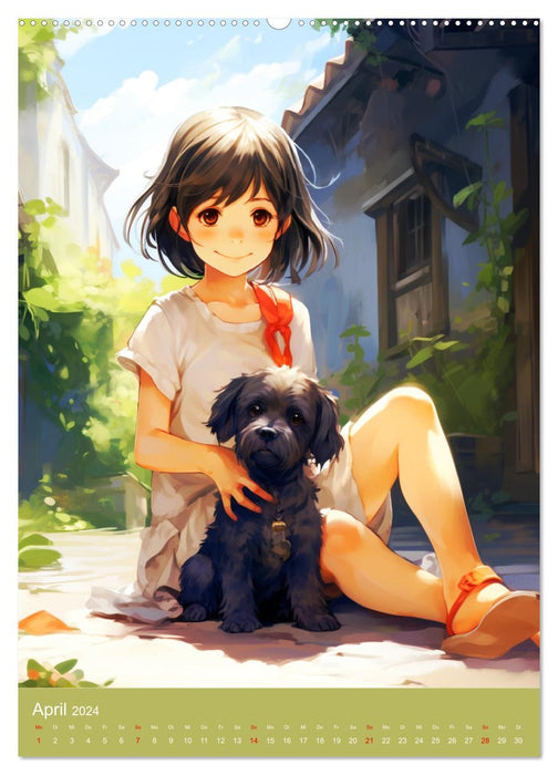 Ein Jahr voller Liebe. Manga-Mädchen und ihre treuen Gefährten (CALVENDO Premium Wandkalender 2024)