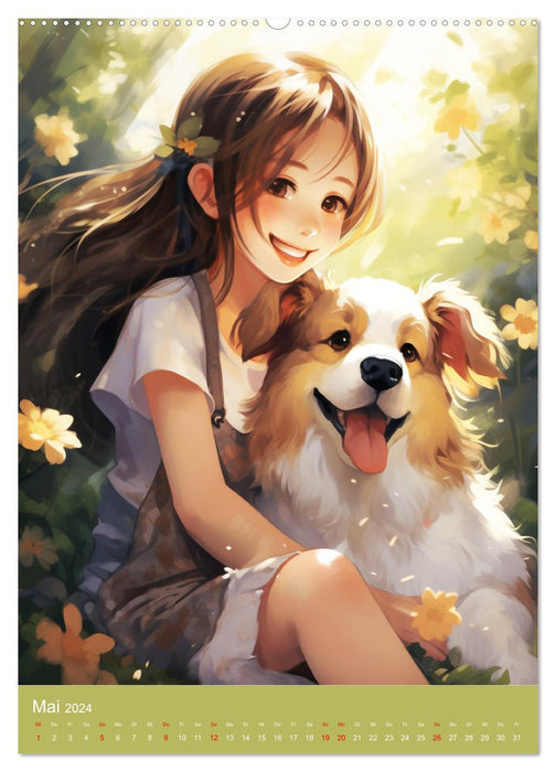 A year full of love. Manga girls and their loyal companions (CALVENDO Premium Wall Calendar 2024) 