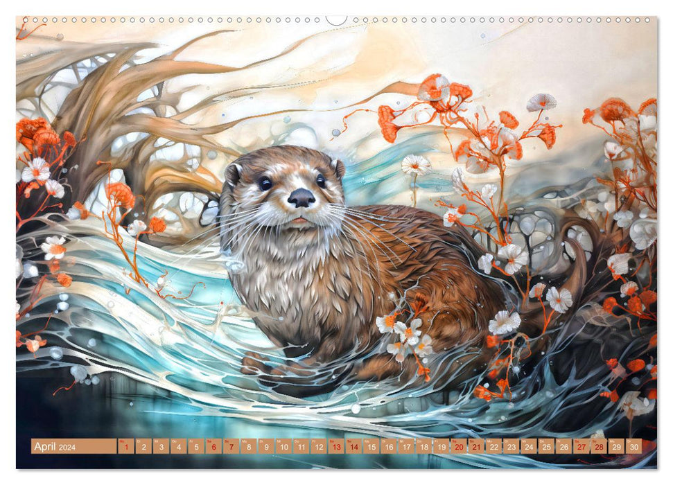 Agitation colorée sur l'eau - aquarelles fantastiques des animaux sur l'eau (Calendrier mural CALVENDO Premium 2024) 