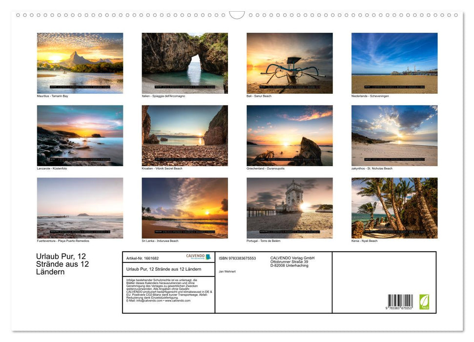 Vacances pures, 12 plages de 12 pays (calendrier mural CALVENDO 2024) 