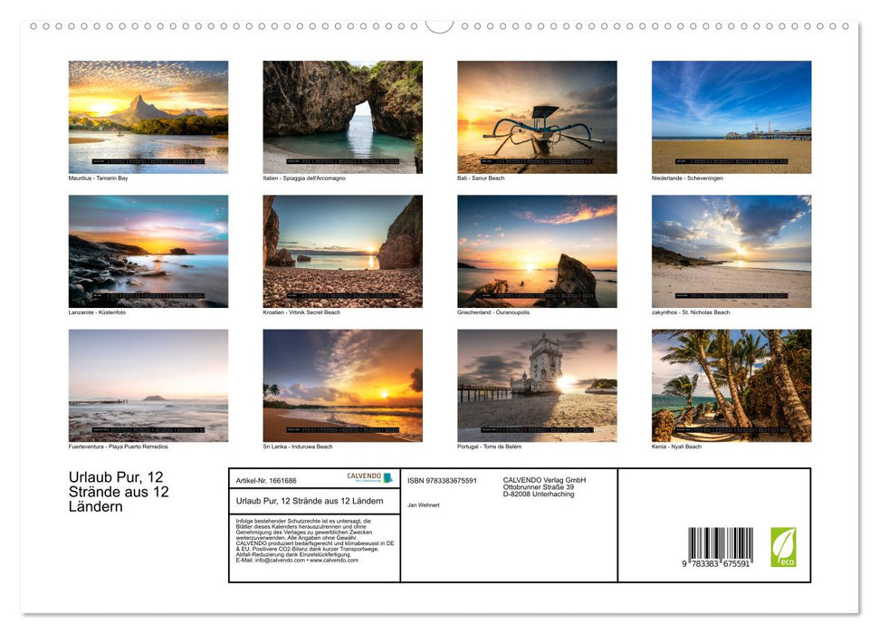 Pure vacation, 12 beaches from 12 countries (CALVENDO Premium Wall Calendar 2024) 