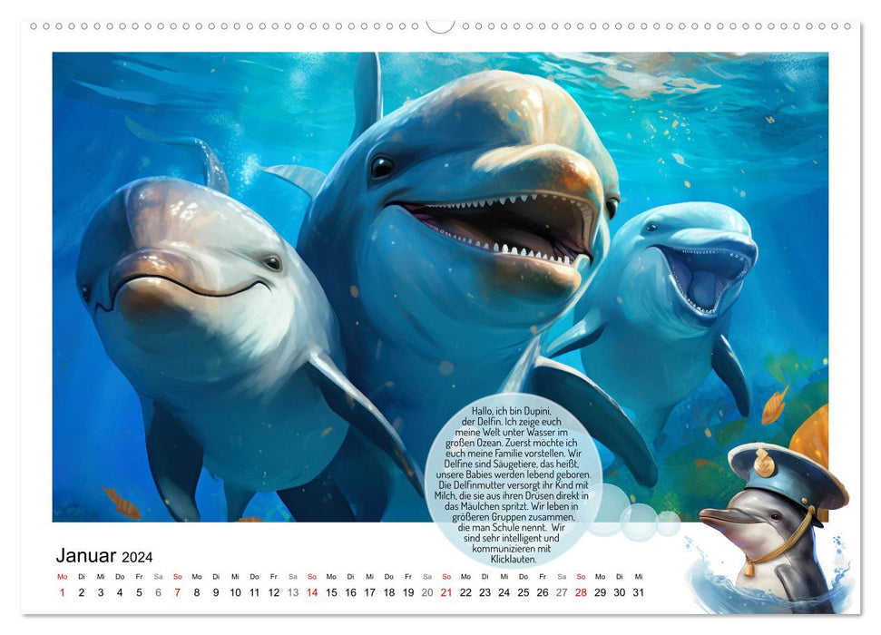 Dupini, le dauphin et son monde sous-marin magique (Calendrier mural CALVENDO 2024) 
