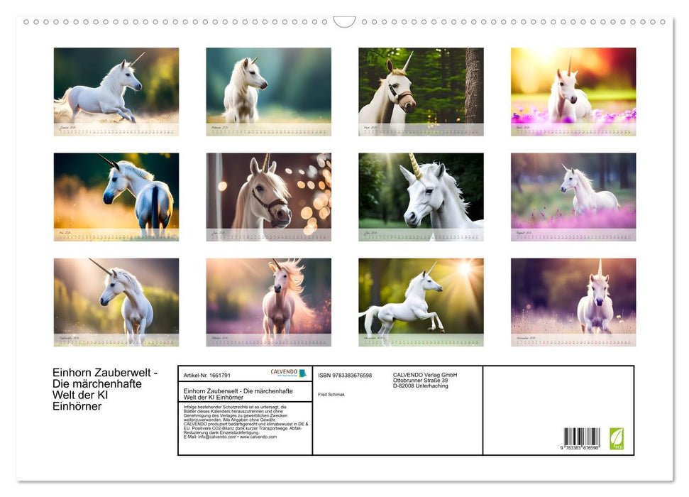 Unicorn Magic World - The fairytale world of AI unicorns (CALVENDO wall calendar 2024) 