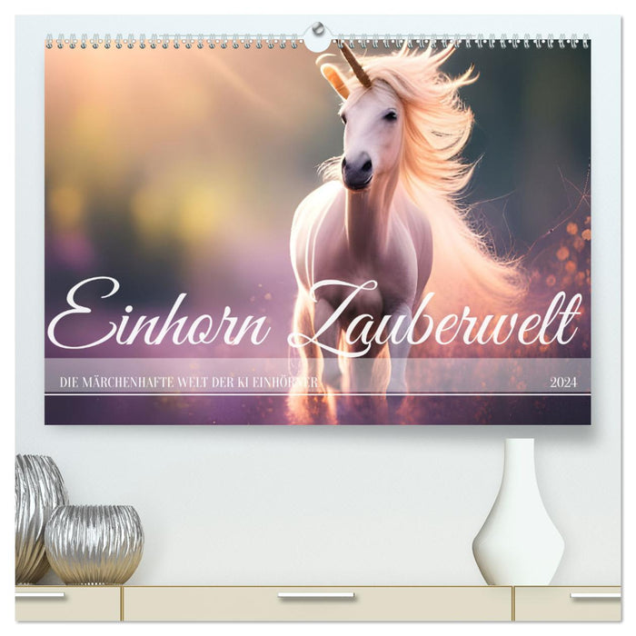 Einhorn Zauberwelt - Die märchenhafte Welt der KI Einhörner (CALVENDO Premium Wandkalender 2024)