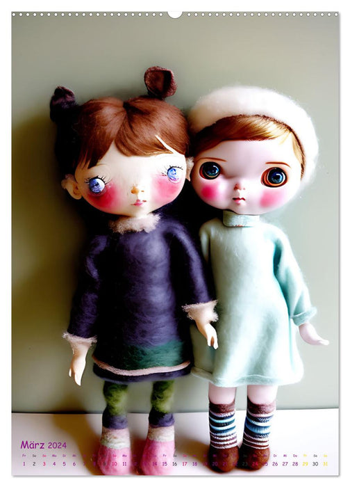 KI doll children dressed warmly in wool clothing (CALVENDO Premium Wall Calendar 2024) 