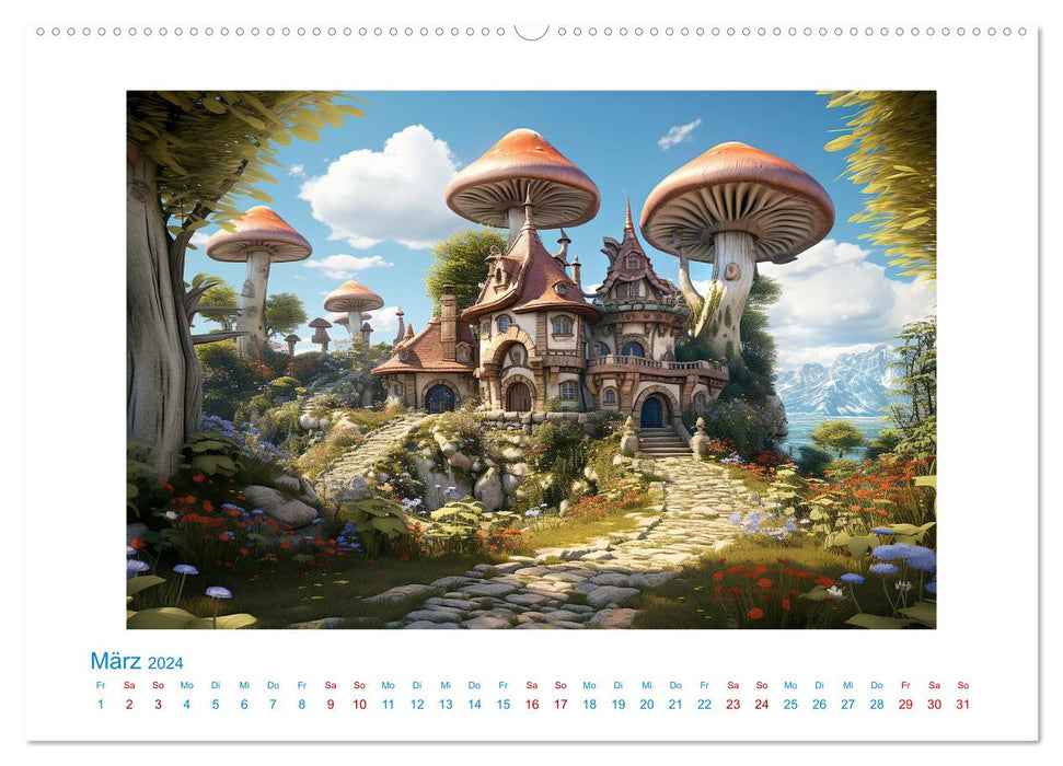 Maisons de champignons de conte de fées (calendrier mural CALVENDO 2024) 