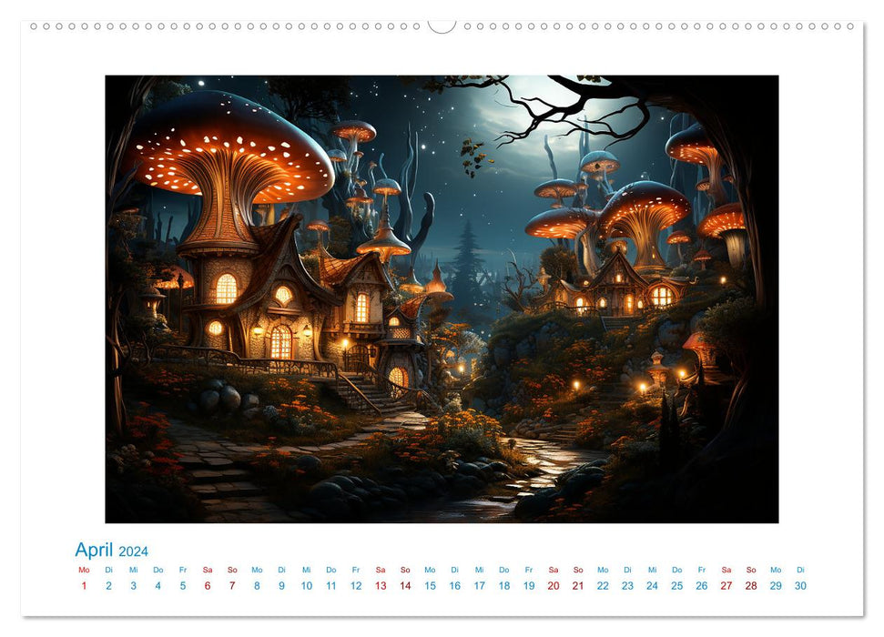 Maisons de champignons de conte de fées (calendrier mural CALVENDO 2024) 