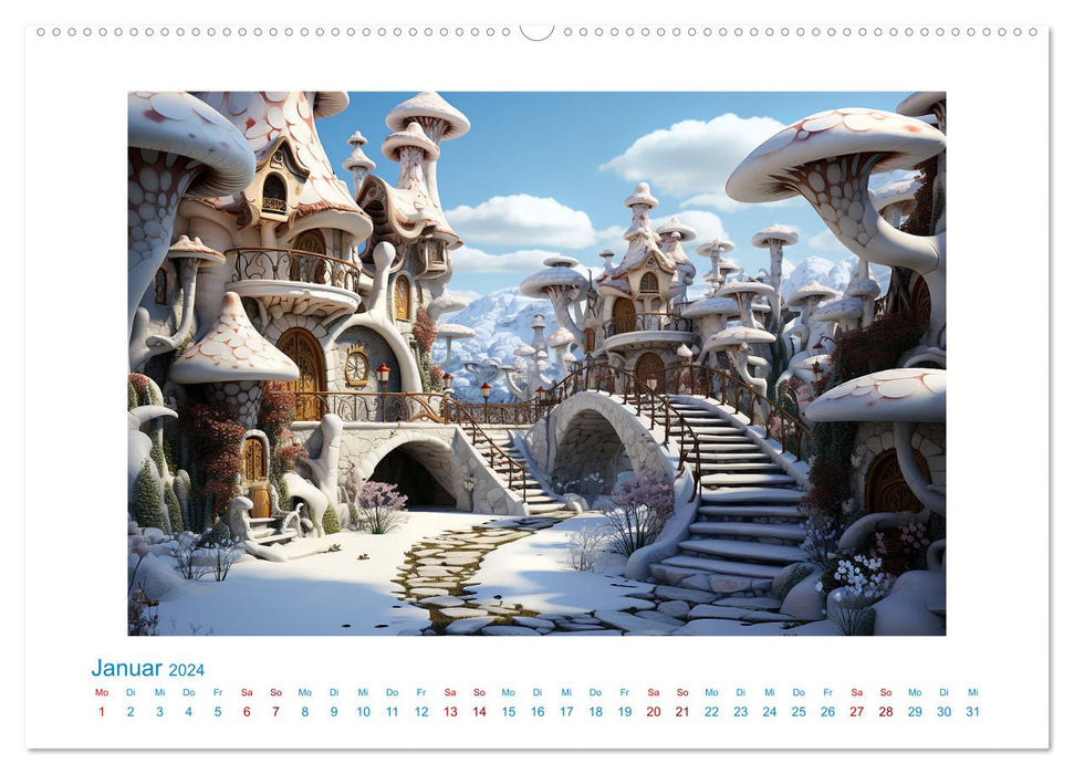 Fairytale Mushroom Houses (CALVENDO Premium Wall Calendar 2024) 