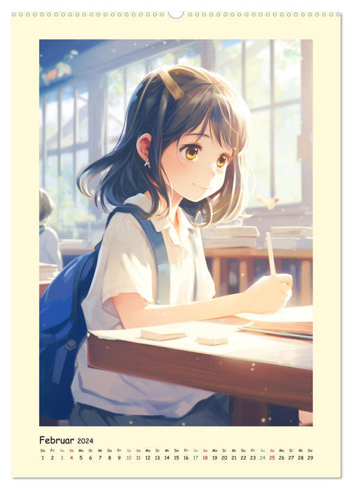 Mädchen. Der Alltag zauberhafter Manga-Girls (CALVENDO Premium Wandkalender 2024)