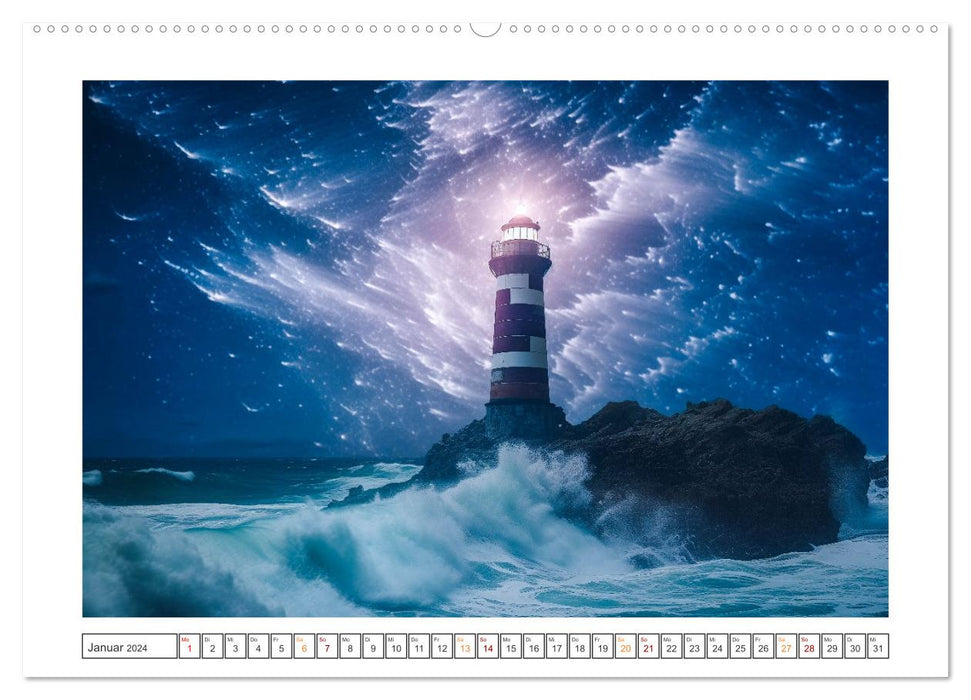 AI lighthouses (CALVENDO Premium Wall Calendar 2024) 