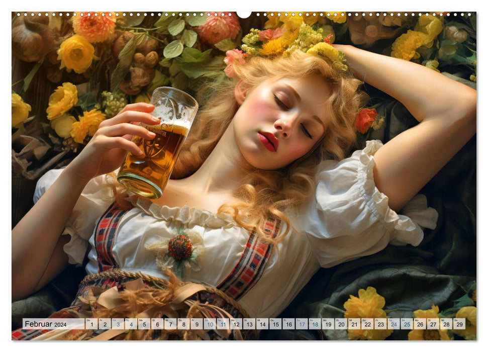 Bierzeltköniginnen - Biergenuss im Dirndl (CALVENDO Wandkalender 2024)