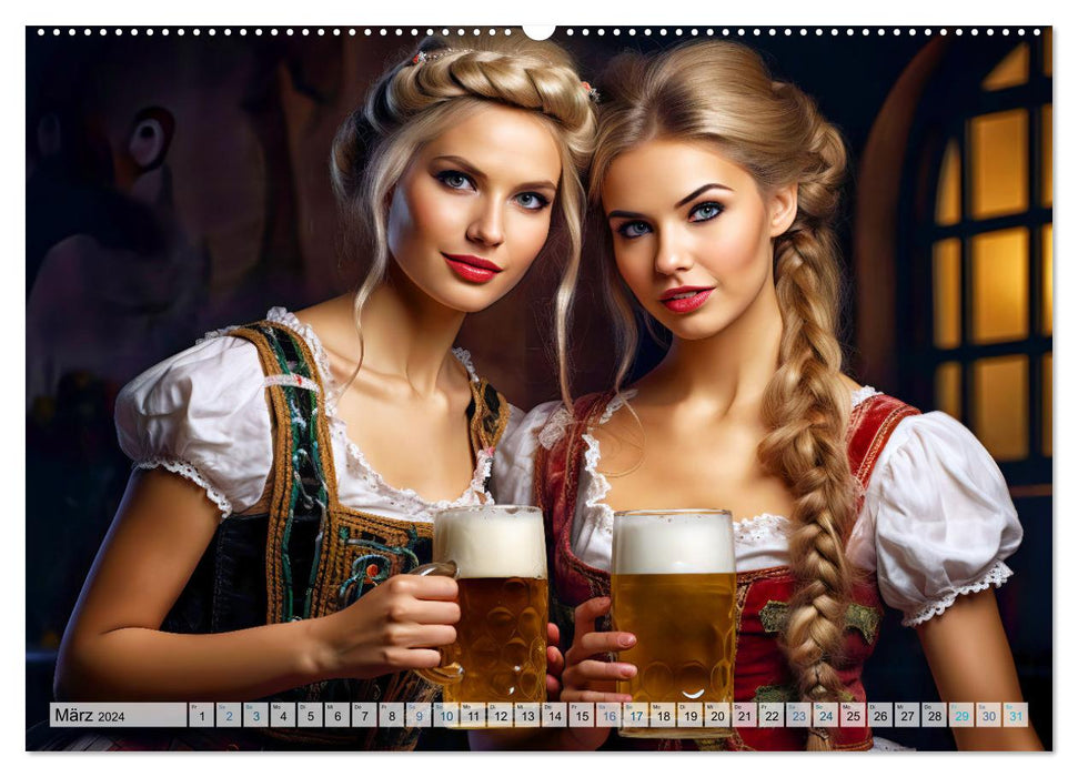 Bierzeltköniginnen - Biergenuss im Dirndl (CALVENDO Wandkalender 2024)