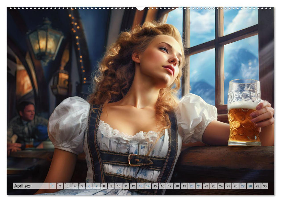 Bierzeltköniginnen - Biergenuss im Dirndl (CALVENDO Wandkalender 2024)