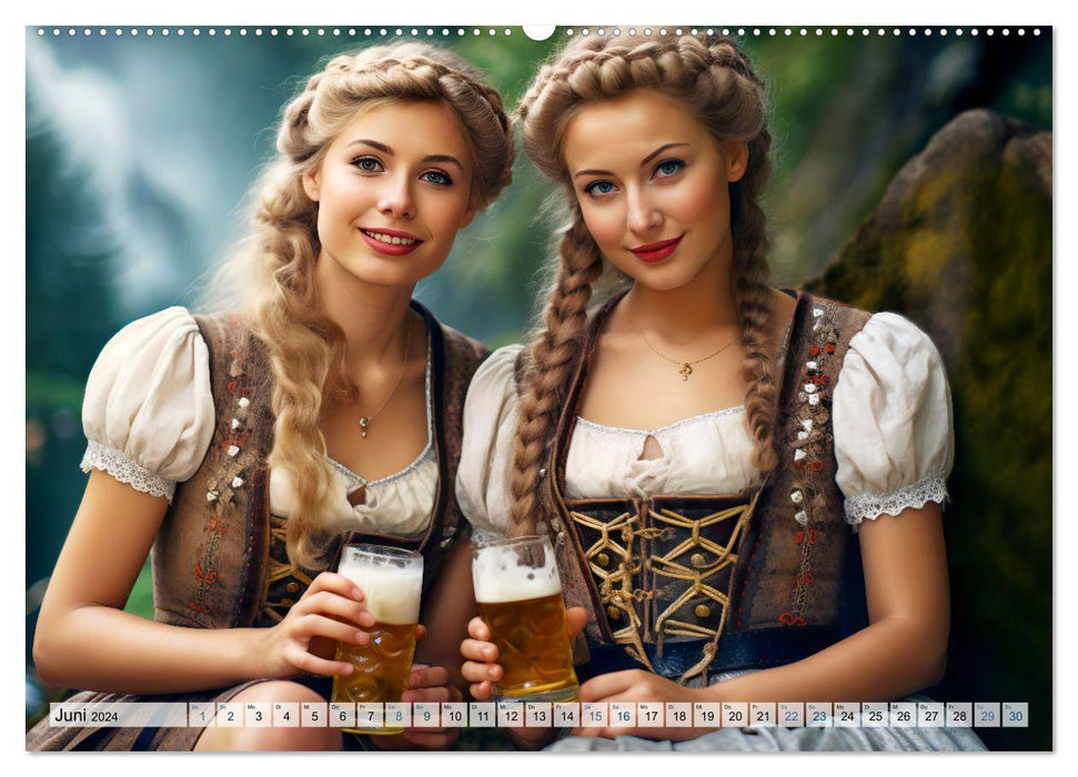 Bierzeltköniginnen - Biergenuss im Dirndl (CALVENDO Wandkalender 2024)