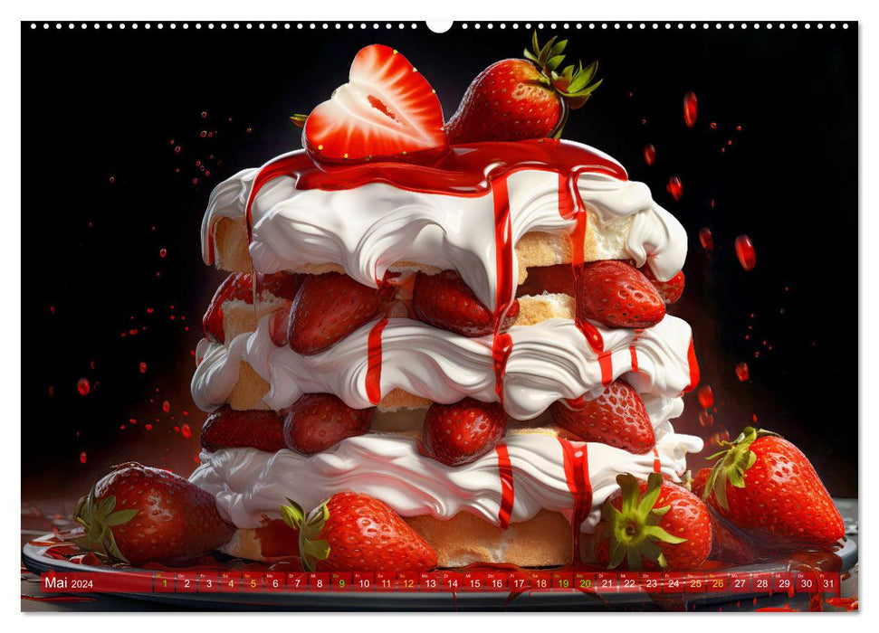 Erdbeerzauber - Erdbeer-Schlemmereien mit Eis und Kuchen en masse! (CALVENDO Wandkalender 2024)