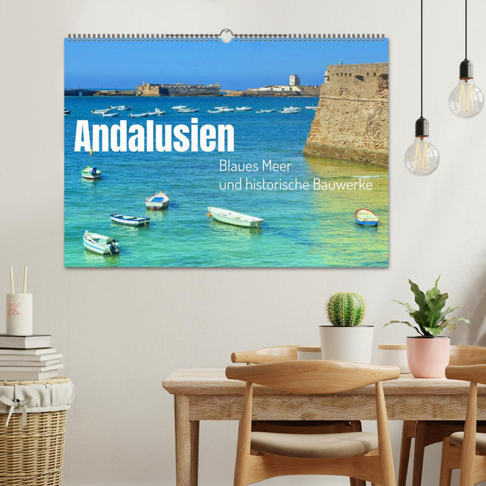 Andalusien, blaues Meer und historische Bauwerke (CALVENDO Wandkalender 2024)