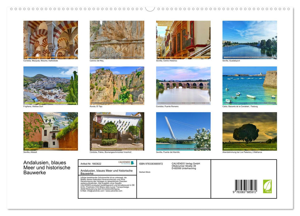 Andalusien, blaues Meer und historische Bauwerke (CALVENDO Premium Wandkalender 2024)