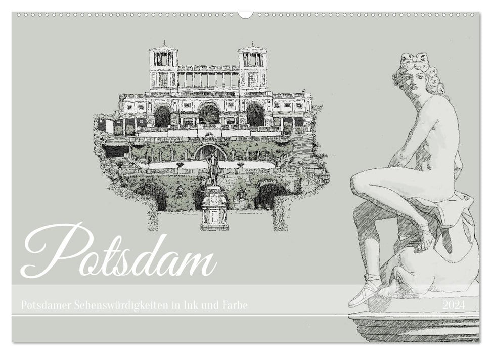 Potsdamer Sehenswürdigkeiten in Ink und Farbe (CALVENDO Wandkalender 2024)