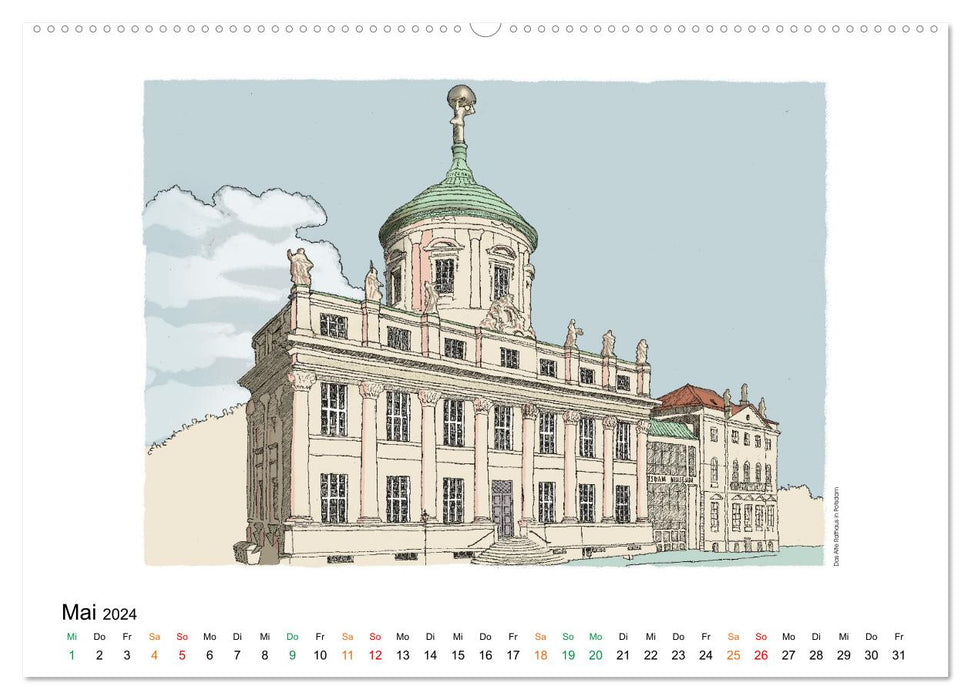 Potsdamer Sehenswürdigkeiten in Ink und Farbe (CALVENDO Wandkalender 2024)