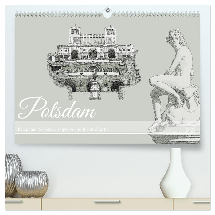 Potsdamer Sehenswürdigkeiten in Ink und Farbe (CALVENDO Premium Wandkalender 2024)