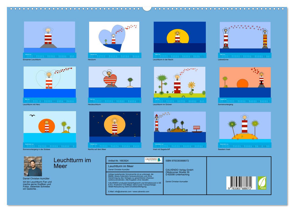 Leuchtturm im Meer (CALVENDO Premium Wandkalender 2024)