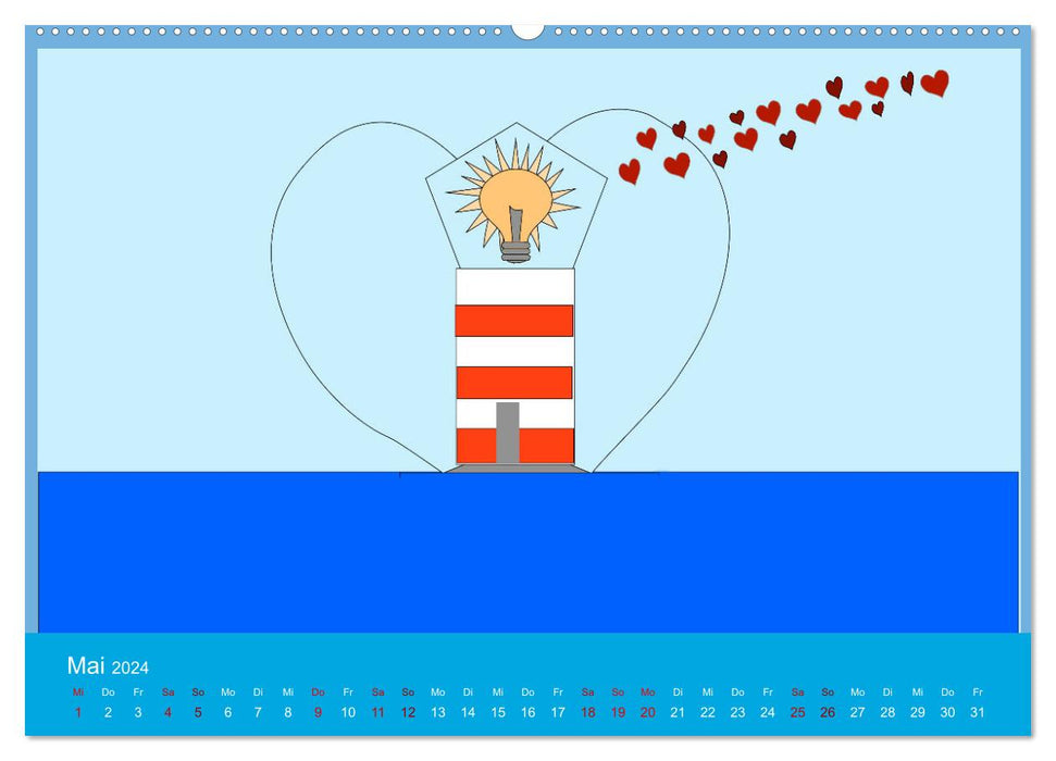 Leuchtturm im Meer (CALVENDO Premium Wandkalender 2024)