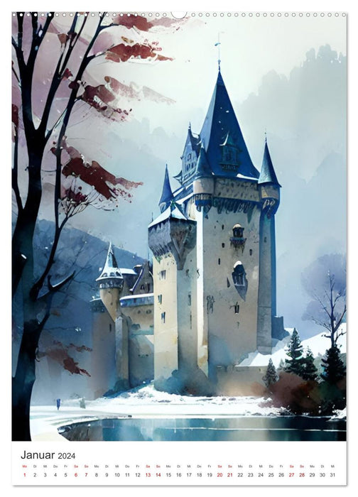 Fascination Moyen Âge - Des châteaux médiévaux et des dragons (Calendrier mural CALVENDO 2024) 