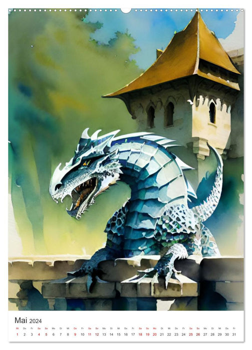 Fascination Moyen Âge - Des châteaux médiévaux et des dragons (Calendrier mural CALVENDO 2024) 