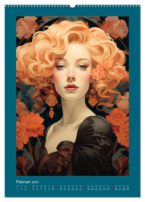 Glanz der Filmdiven. Art Nouveau Paintings im Poster-Stil (CALVENDO Wandkalender 2024)