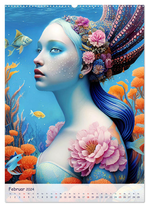 Meerjungfrauen. Bezaubernde Nixen im Meer (CALVENDO Wandkalender 2024)