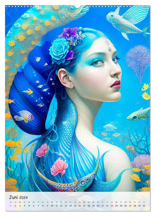 Meerjungfrauen. Bezaubernde Nixen im Meer (CALVENDO Premium Wandkalender 2024)