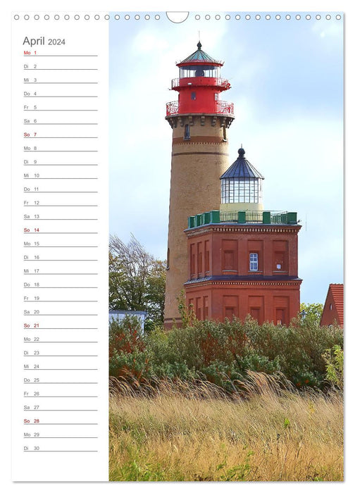 Leuchtender Geburtstagskalender - Leuchttürme an Ost-und Nordsee (CALVENDO Wandkalender 2024)